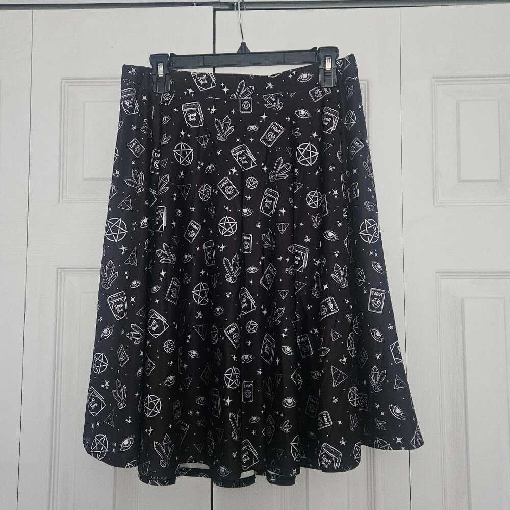 Midi Knee Length Witch Spells Skater Skirt